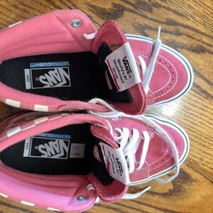 Vans Women's Pink and White High-Top Sneakers Size 7